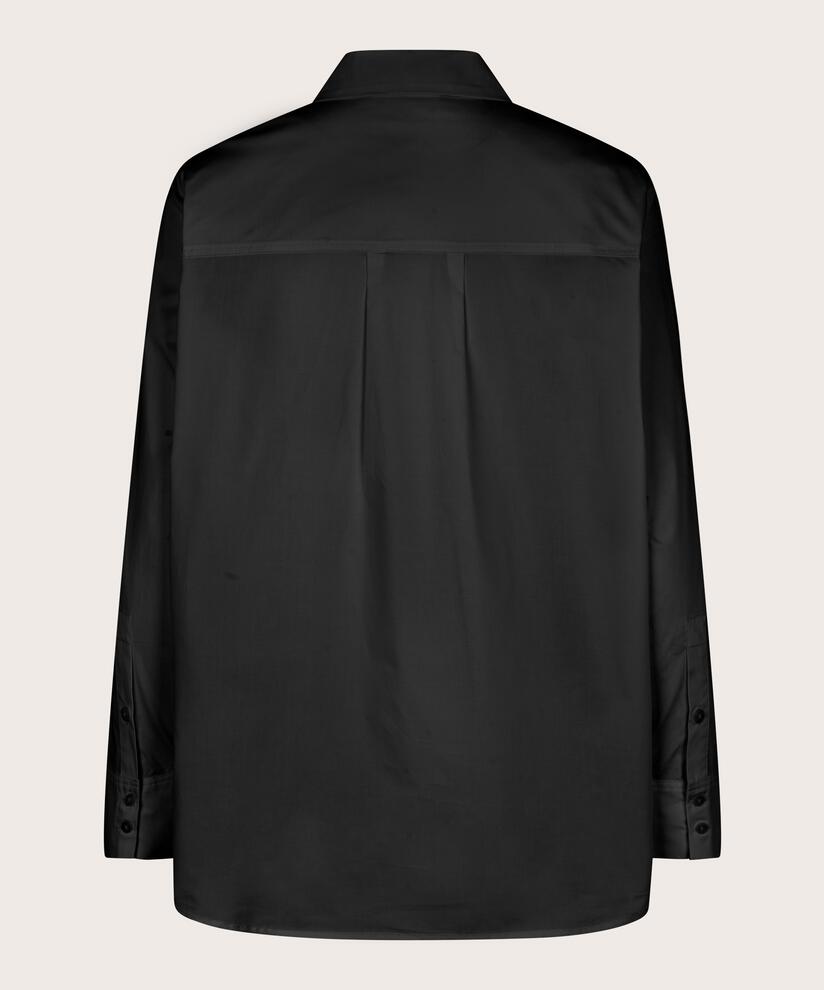 Baumwollhemd mit Stickerei am Kragen, Black