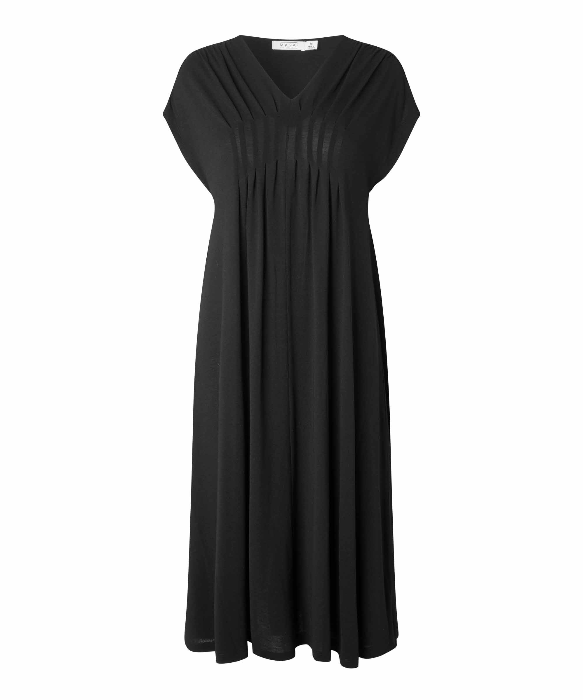 kurz&auml;rmliges Jerseykleid mit femininen Falten, Black