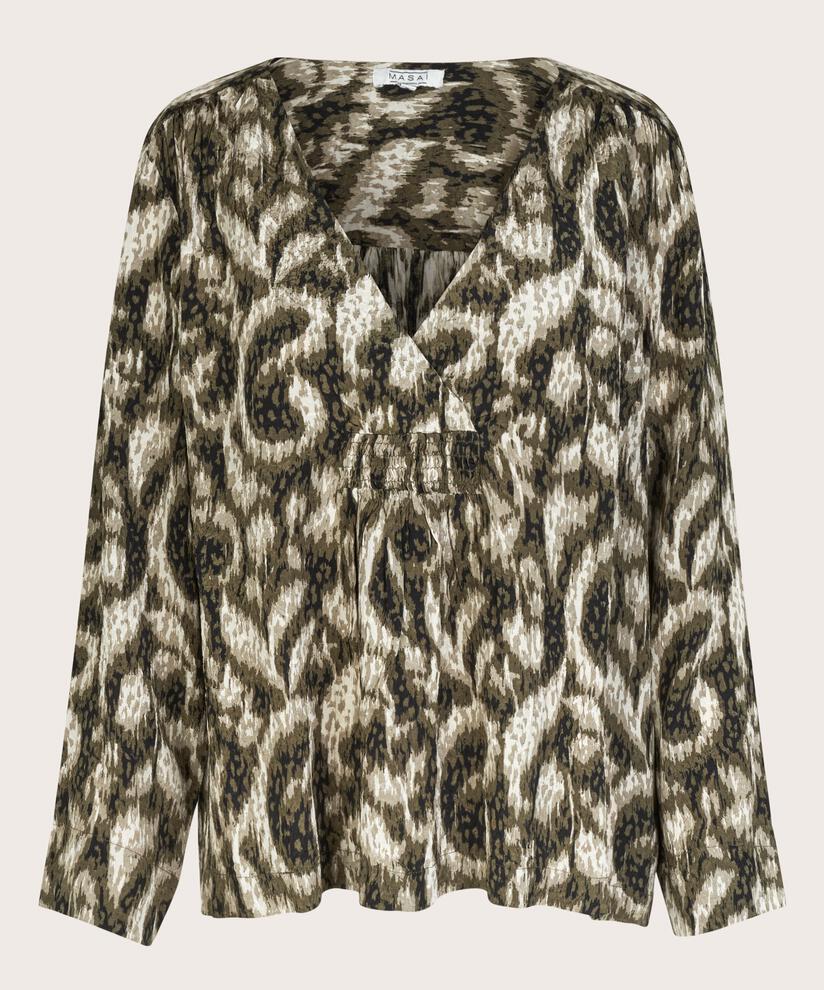 Viskosebluse mit gesmoktem Detail, Sea Turtle