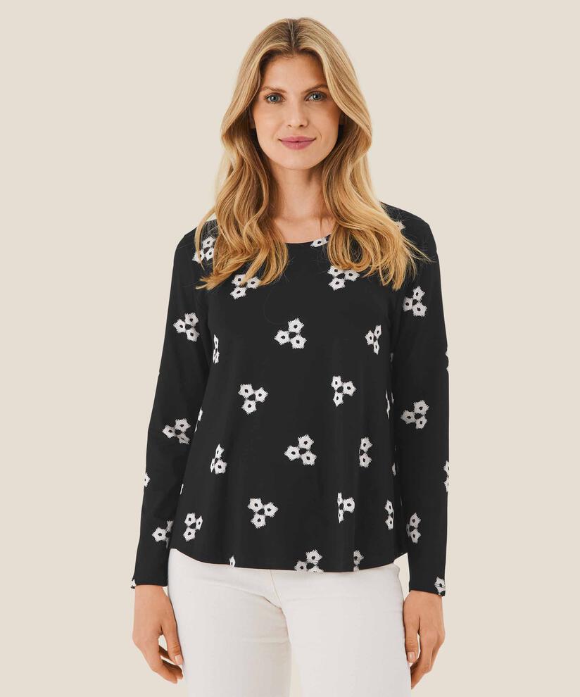 Gemustertes Rundhals-Shirt, Black