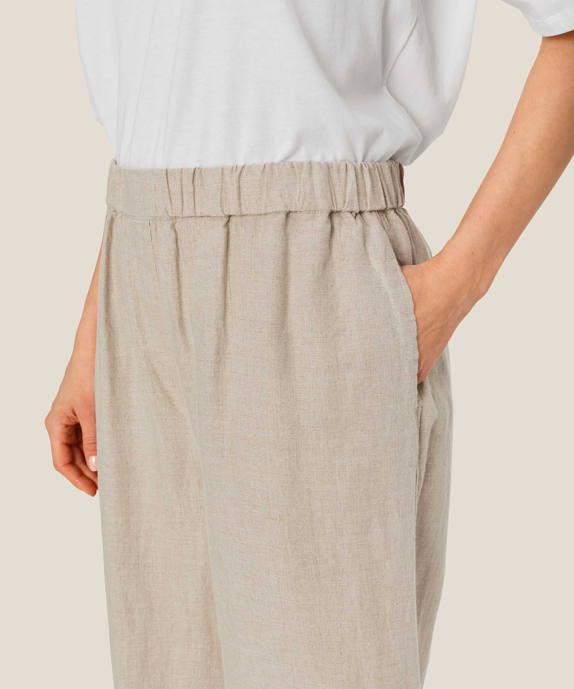 Weite Leinenhose mit elastischem Bund, Natural