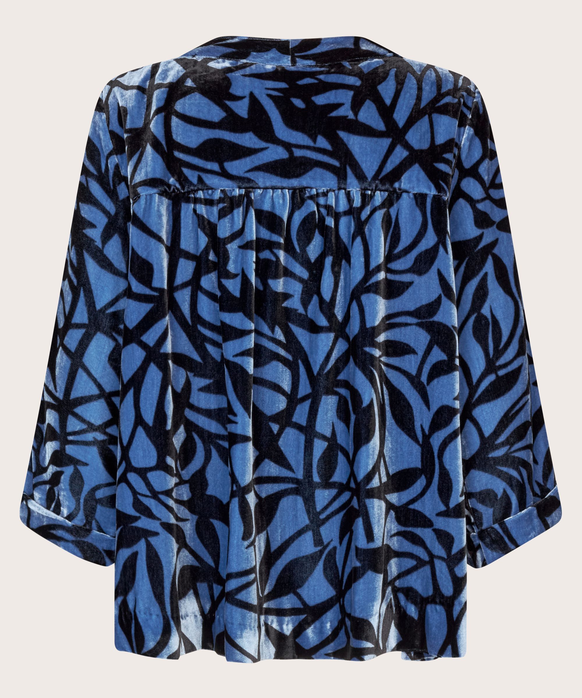 Veloursbluse mit V-Ausschnitt und Falten hinten, Federal Blue