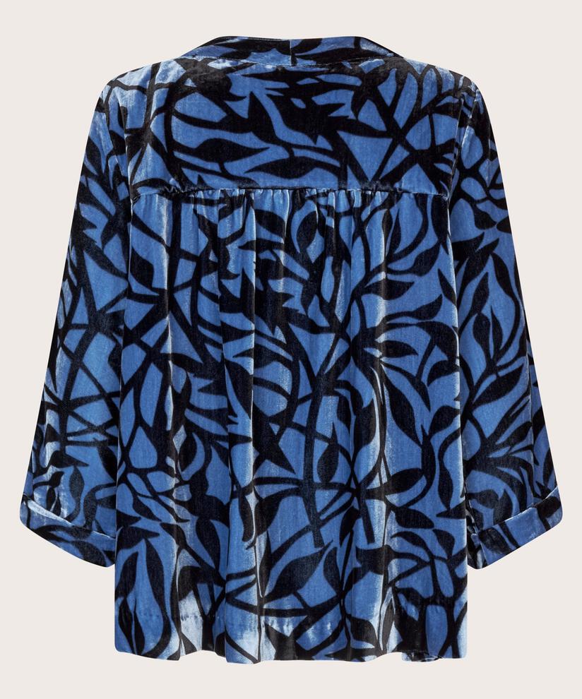 Veloursbluse mit V-Ausschnitt und Falten hinten, Federal Blue