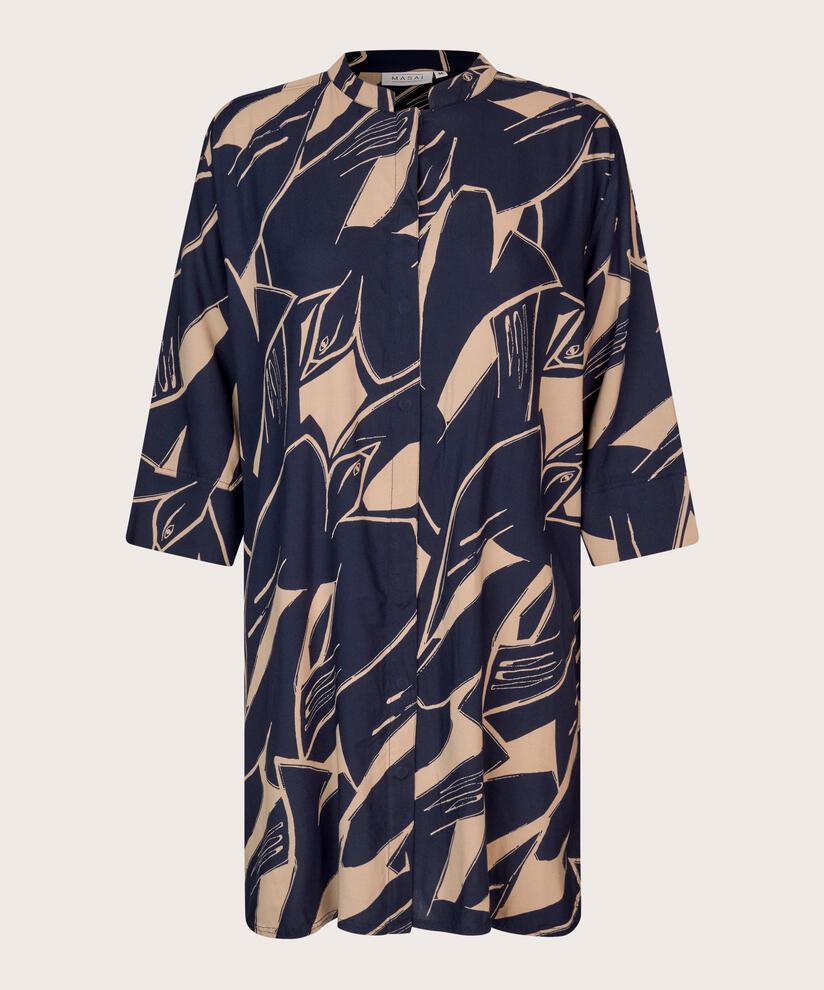 Bedrucktes Viskosehemd mit Seitenschlitz, Navy Blazer