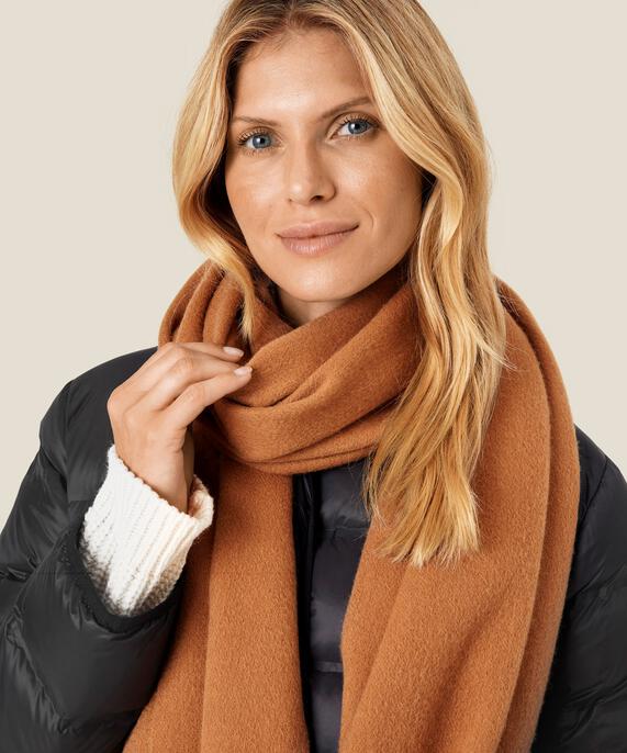 großer Wollschal mit Fransen, Tobacco Brown