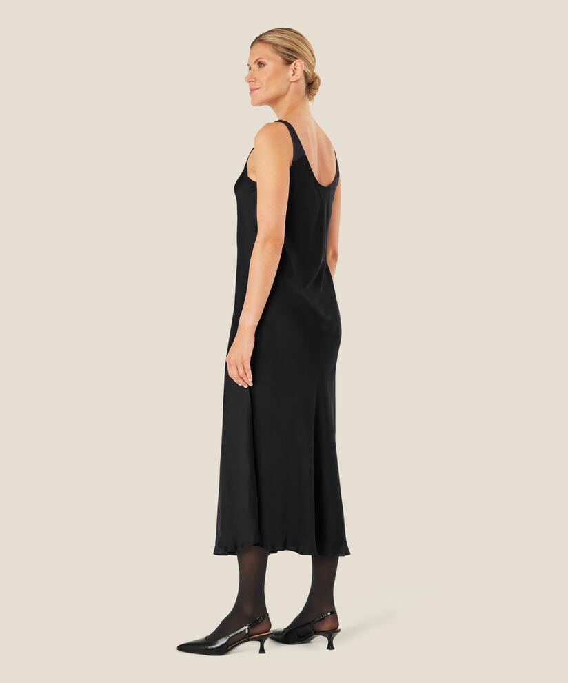 Kleid aus Viskosesatin mit tiefem Ausschnitt, Black