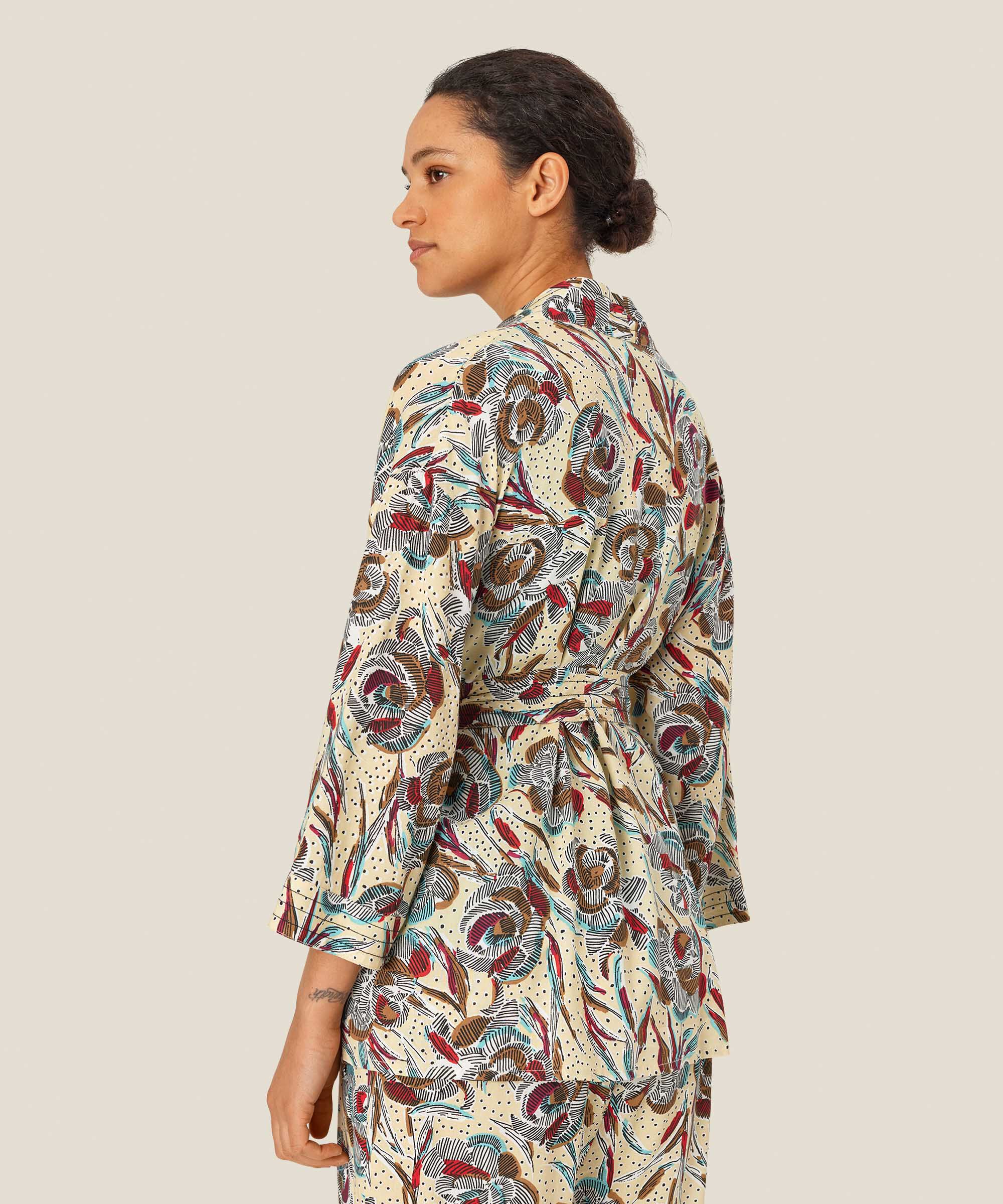 bedruckte Viskosejacke mit 3/4 Ärmeln und Gürtel, Soybean