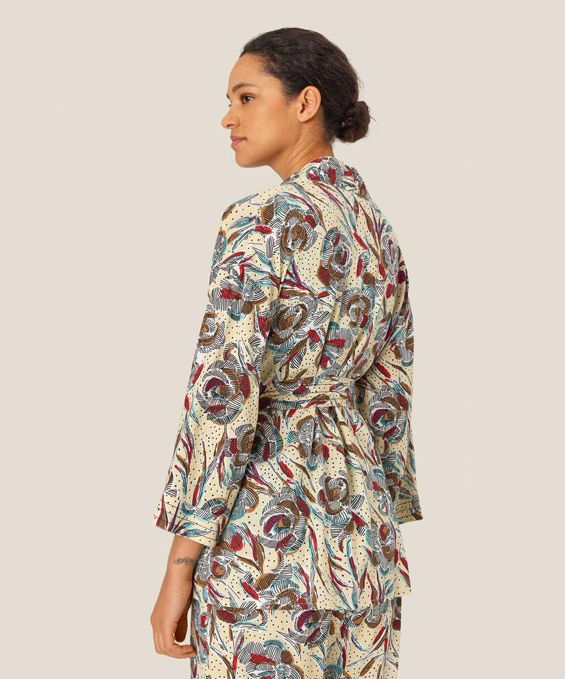 bedruckte Viskosejacke mit 3/4 Ärmeln und Gürtel, Soybean