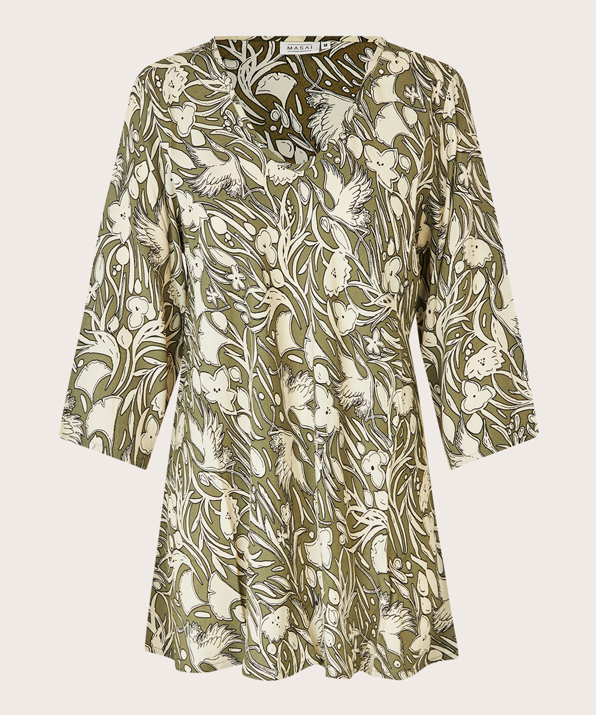 Gemustertes Viskose-top Mit Dreiviertelärmeln, D. Lichen Green