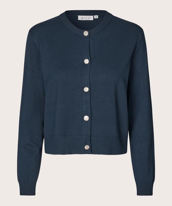 Langarm-Cardigan mit Strassknöpfen, Navy Blazer
