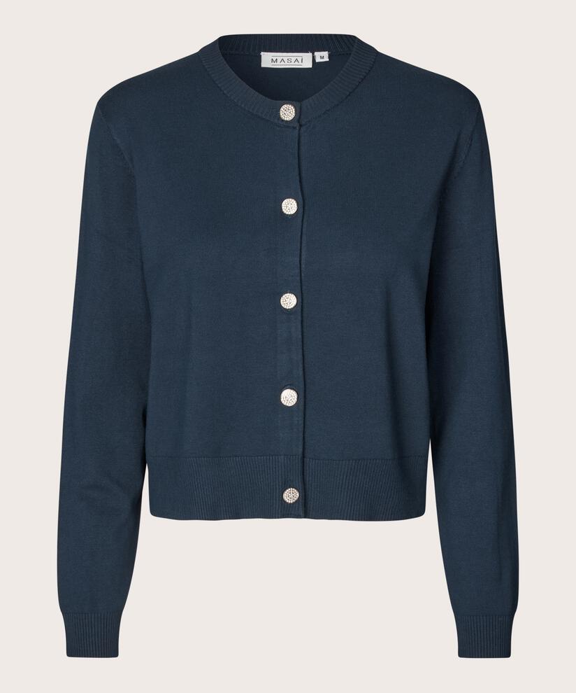 Langarm-Cardigan mit Strassknöpfen, Navy Blazer