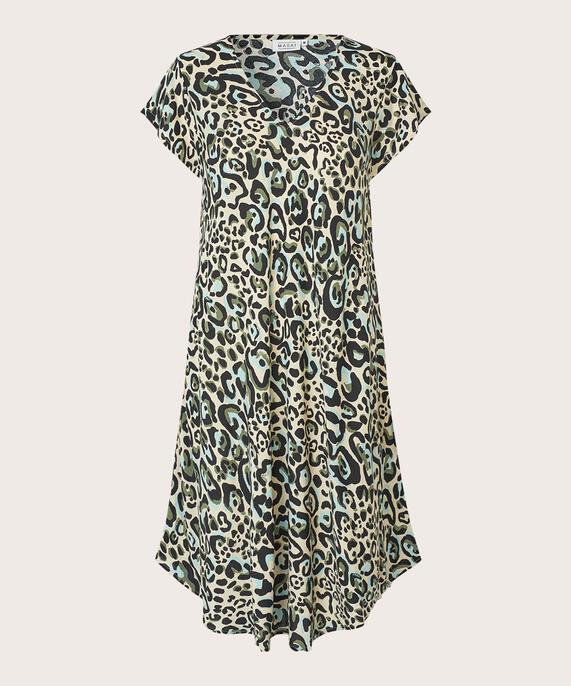 Bedrucktes Viskosekleid Mit V-ausschnitt, D. Lichen Green