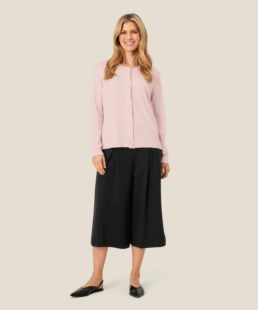 Feinstrick-Cardigan mit Rundhalsausschnitt, Mauve Chalk