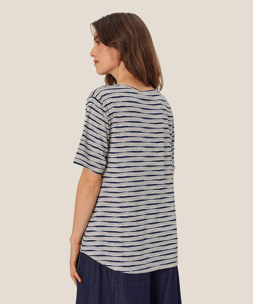 feminines gestreiftes Rundhals-T-Shirt, Mood Indigo