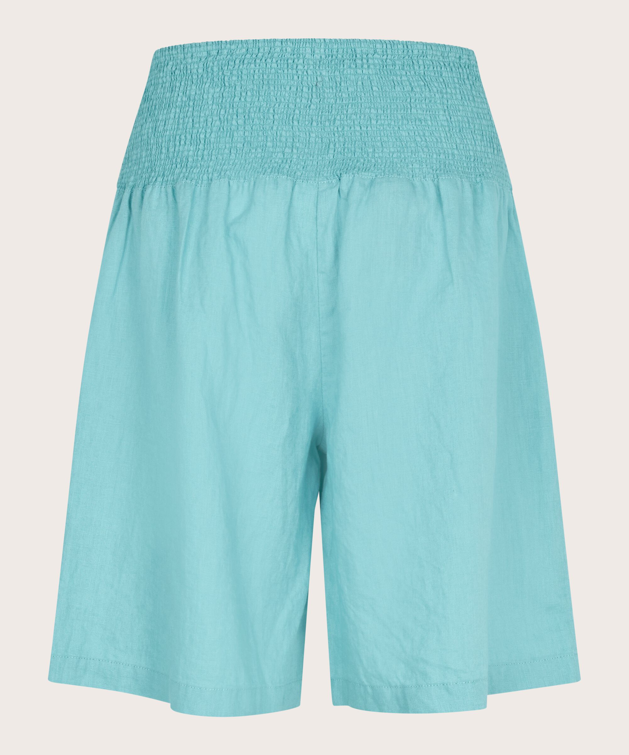 Leinenshorts Mit Gesmoktem Gummizug Hinten, Aqua