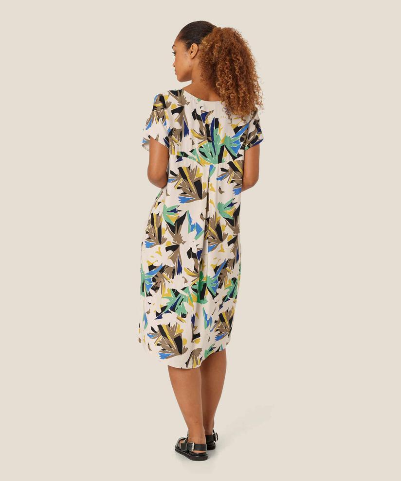 Kleid aus bedruckter Viskose mit V-Ausschnitt, Dusky Green