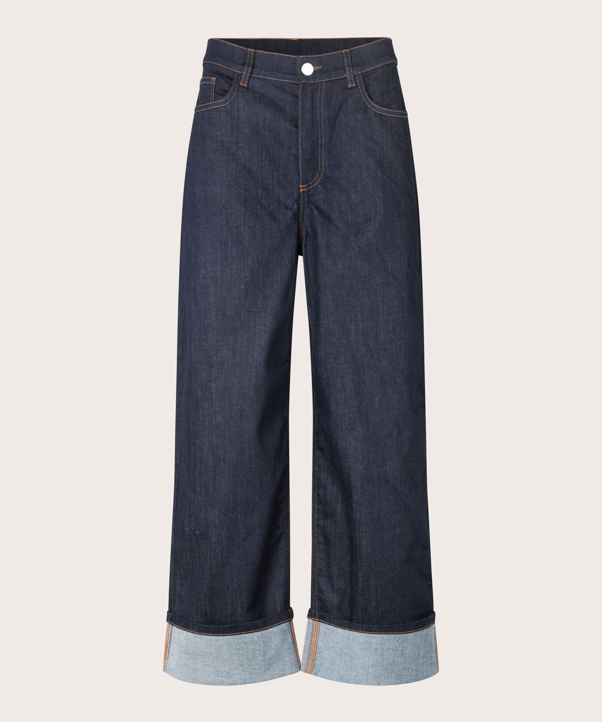 Jeans mit Stretch und Umschlag, Dark Denim