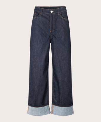 Jeans mit Stretch und Umschlag, Dark Denim