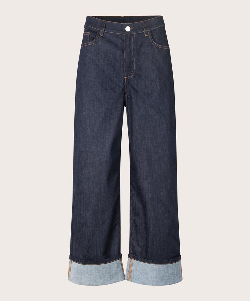 Jeans mit Stretch und Umschlag, Dark Denim