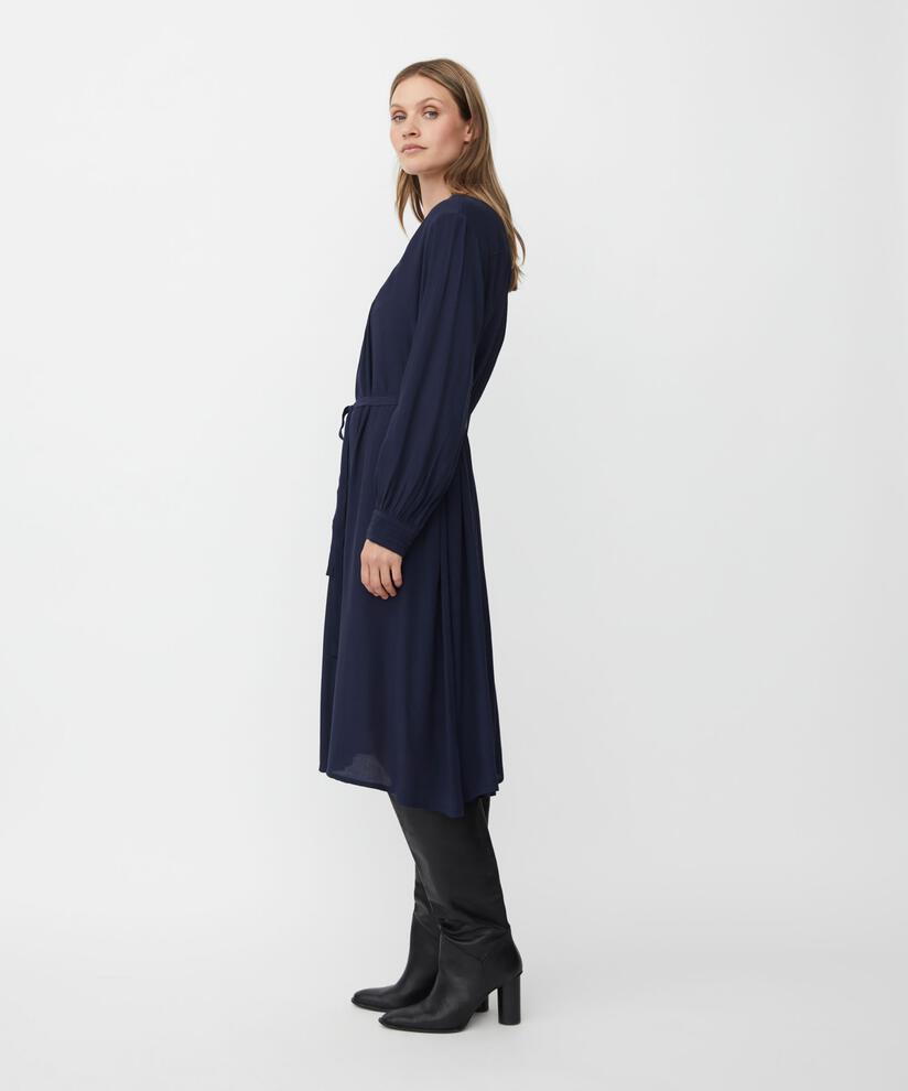 Viskosekleid mit Drapierung und Ziernähten, Navy Blazer