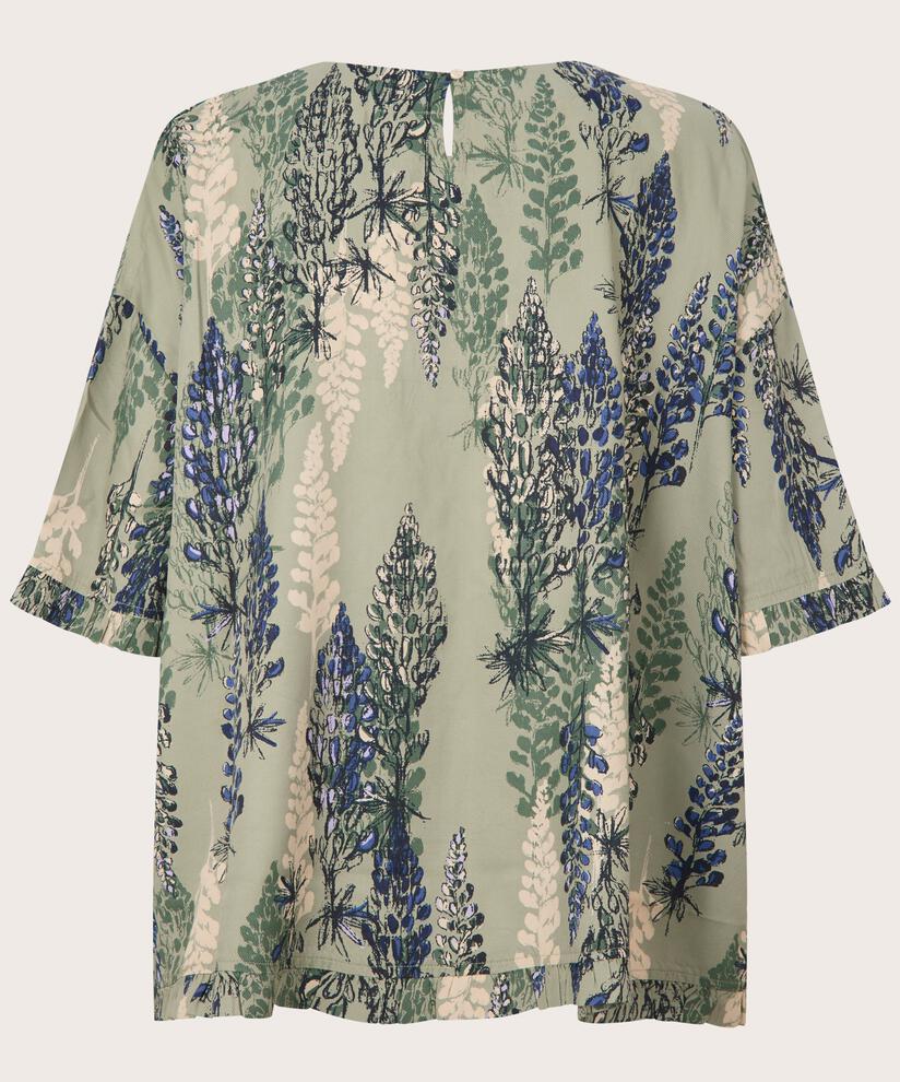 Viskosebluse mit Rüschenkante am Ärmel, Seagrass