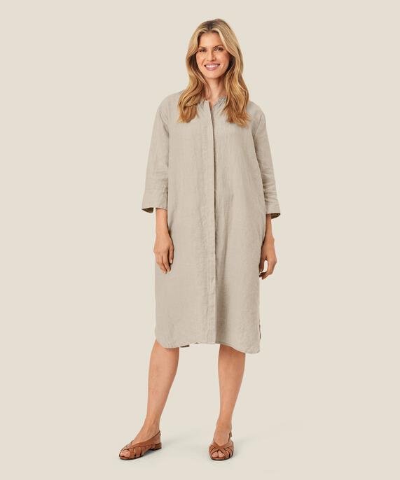Hemdkleid aus Leinen mit Dreiviertelärmeln, Natural