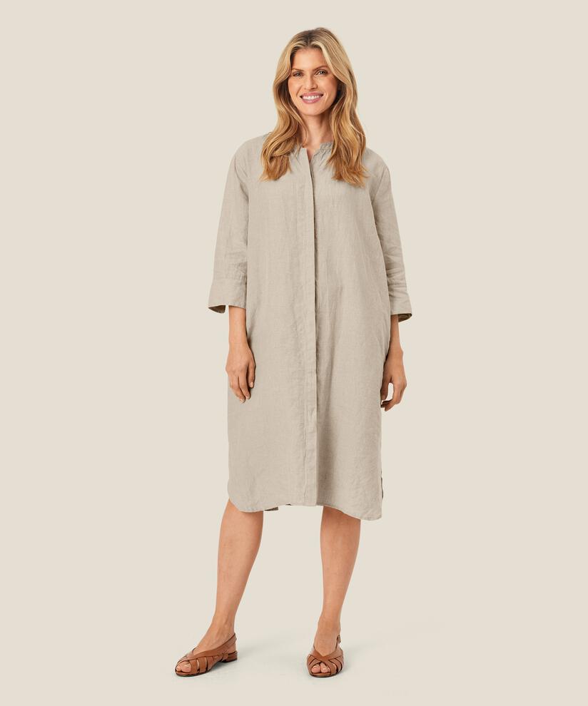 Hemdkleid aus Leinen mit Dreiviertelärmeln, Natural