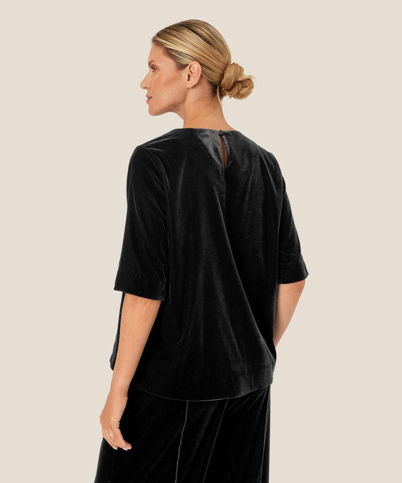 Veloursbluse mit Knopfdetail, Black