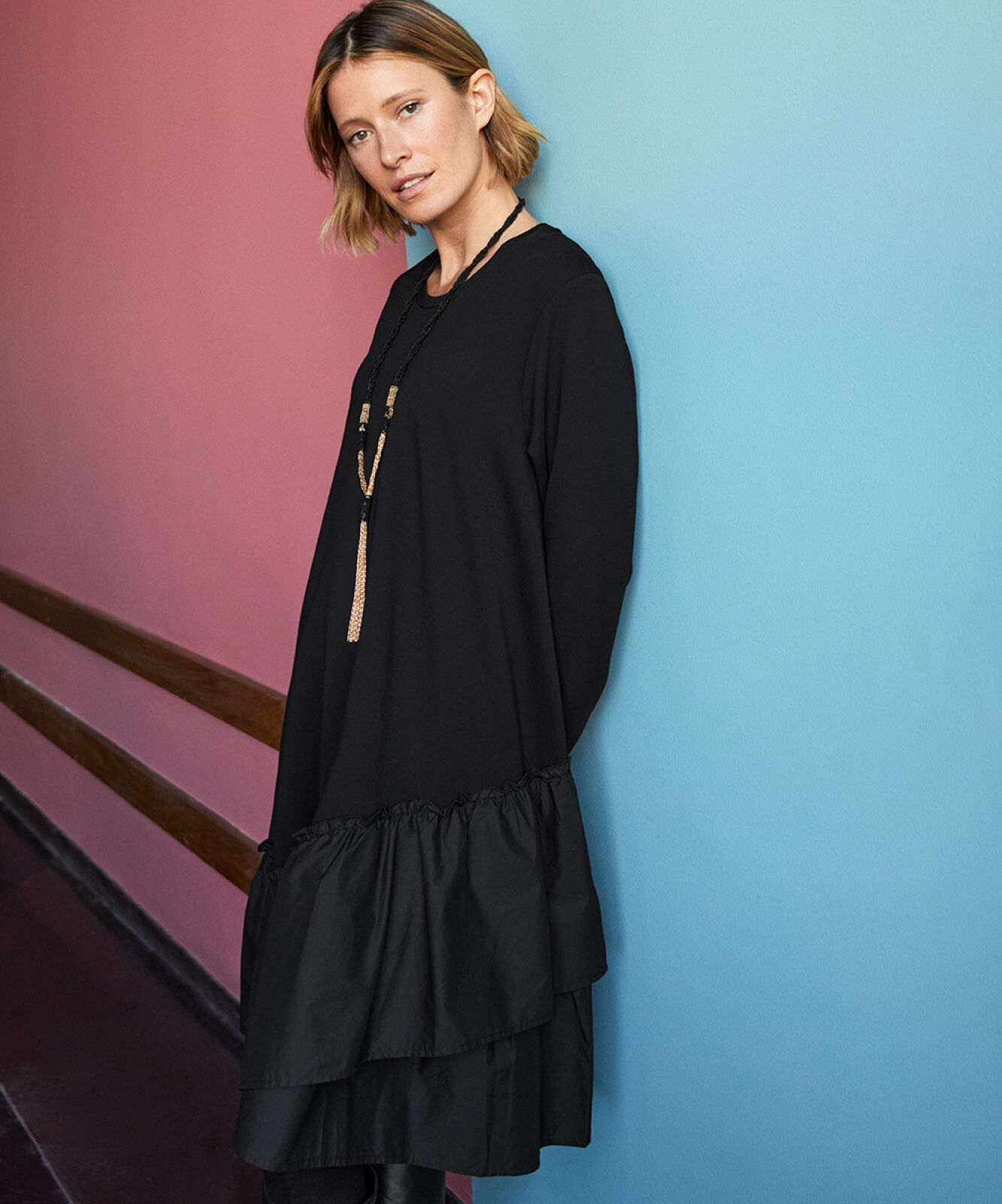 Langarmkleid aus schwerem Jersey, Black