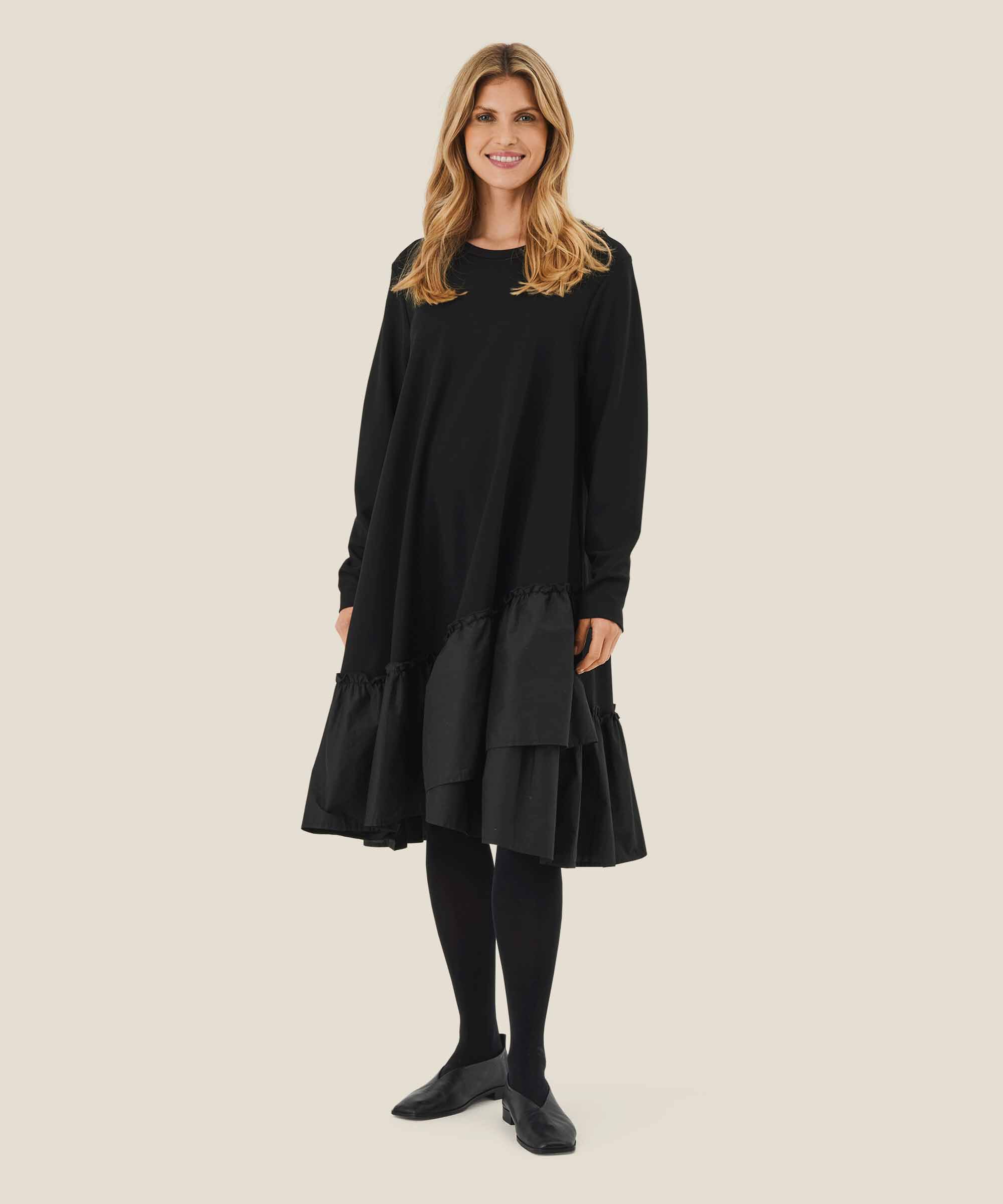 Langarmkleid aus schwerem Jersey, Black