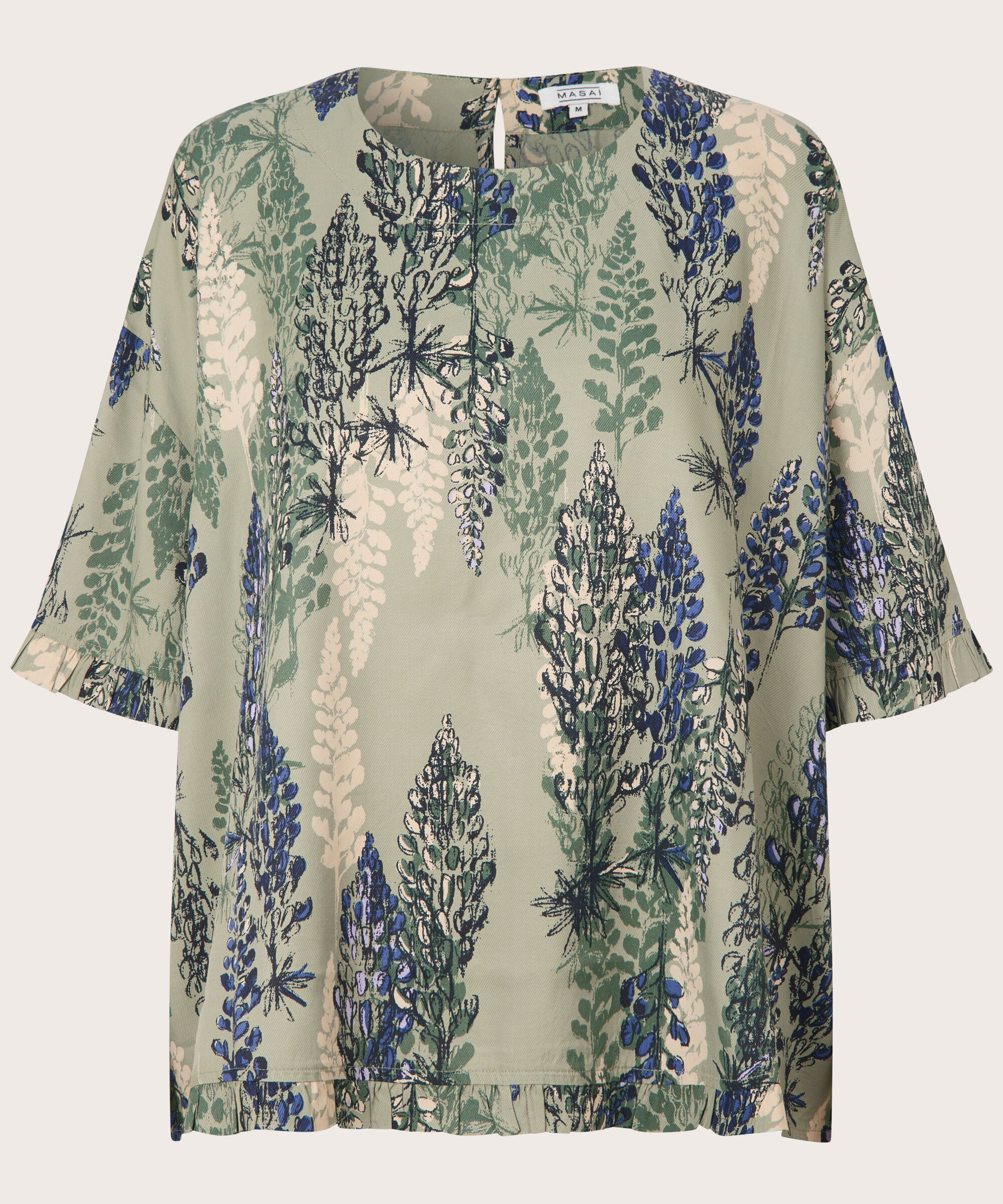 Viskosebluse mit Rüschenkante am Ärmel, Seagrass