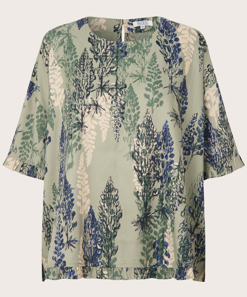 Viskosebluse mit Rüschenkante am Ärmel, Seagrass