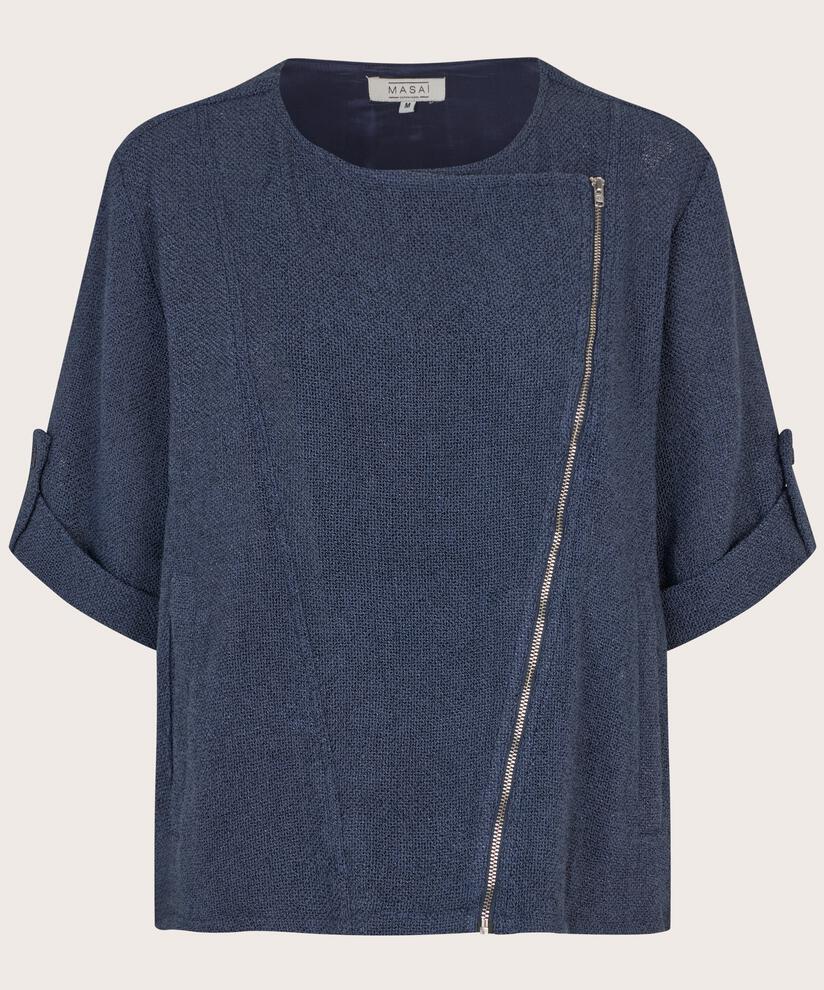kurzärmlige Bouclé-Jacke mit asymmetrischem Reißverschluss, Mood Indigo