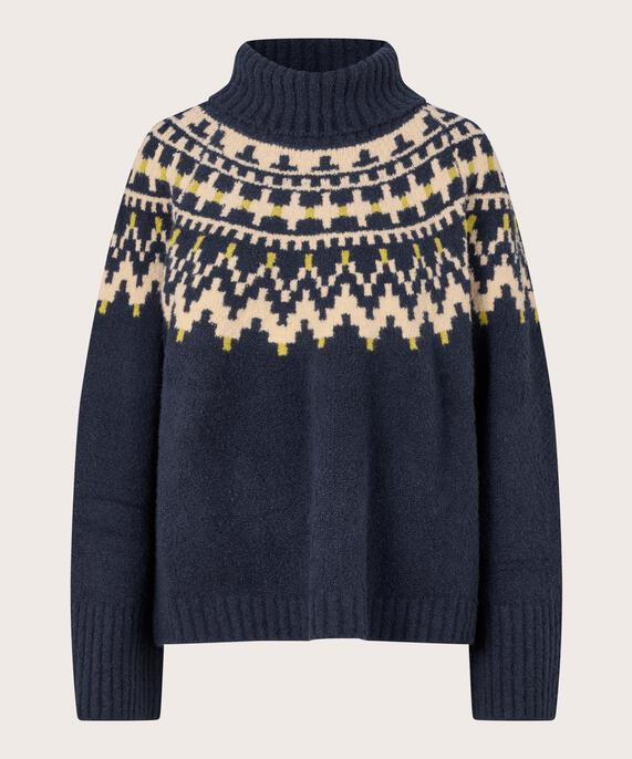 Rollkragenpullover mit gerippten Kanten, Navy Blazer
