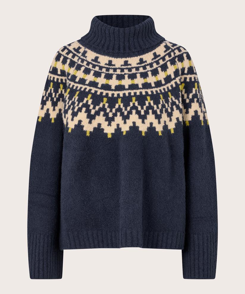 Rollkragenpullover mit gerippten Kanten, Navy Blazer