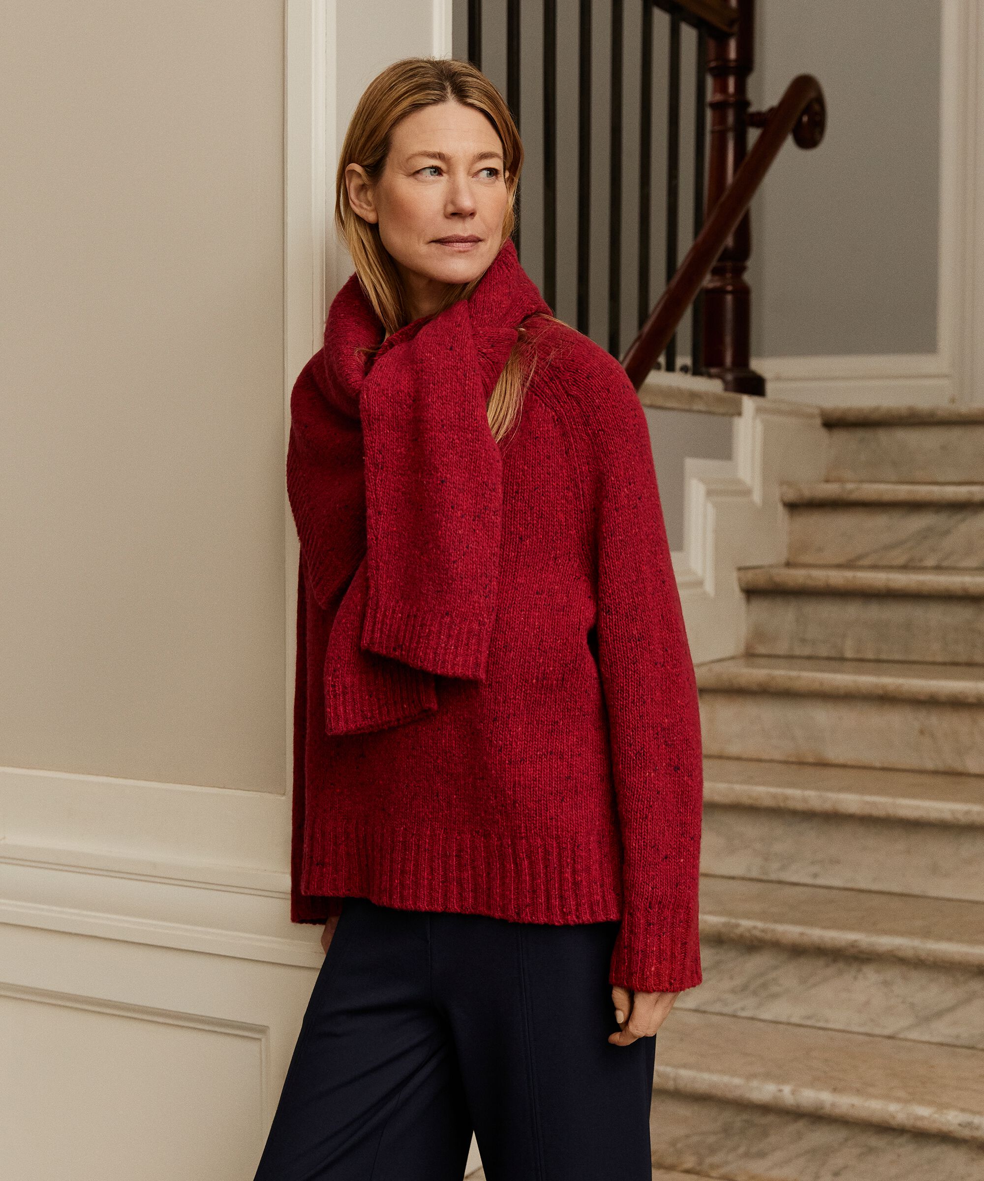 Rollkragenpullover aus Wollmischung mit gerippten Kanten, Red Dahlia