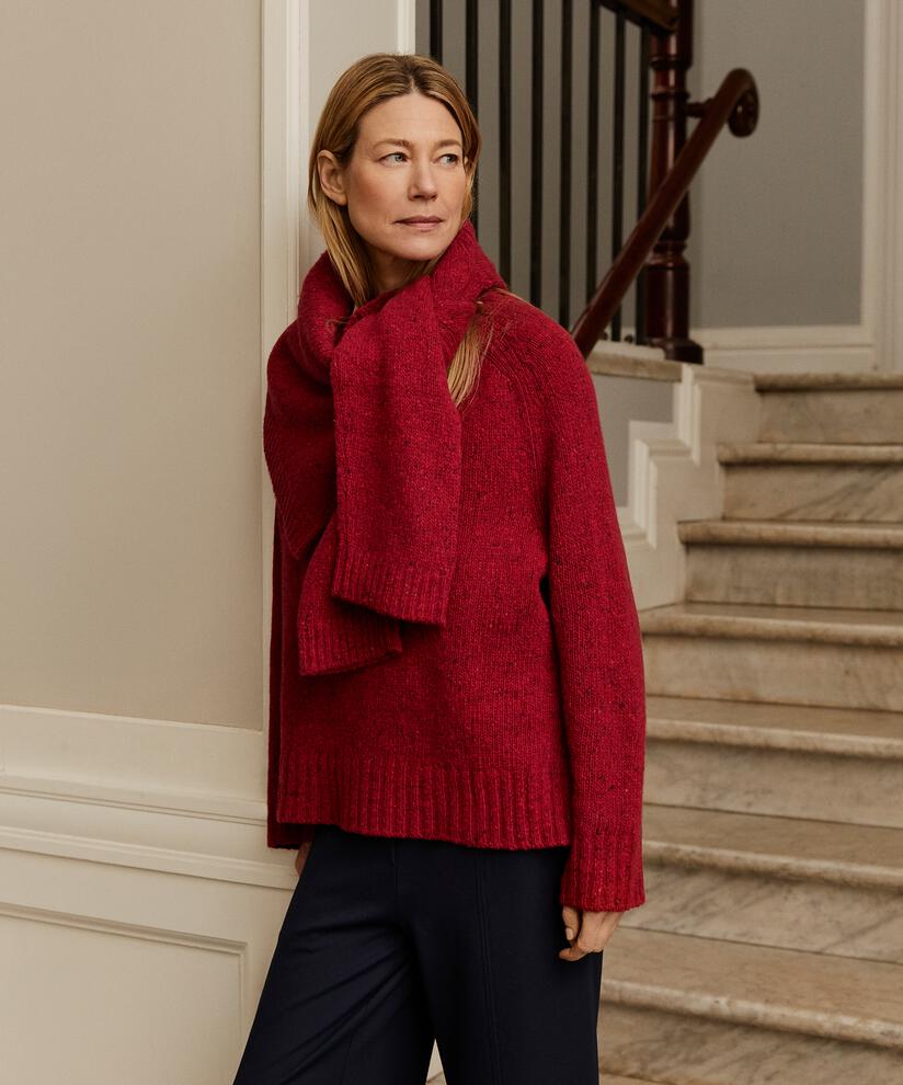 Rollkragenpullover aus Wollmischung mit gerippten Kanten, Red Dahlia