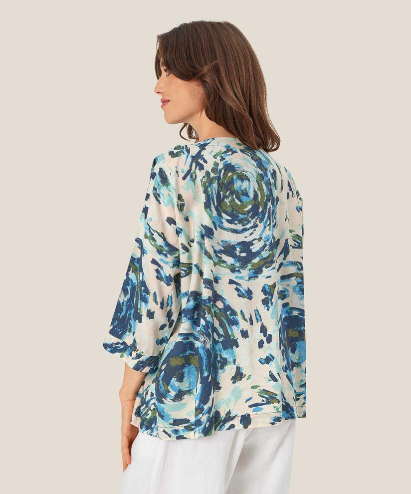 bedruckte Bluse mit 3/4-Ärmeln und Rundhals, Cendre Blue