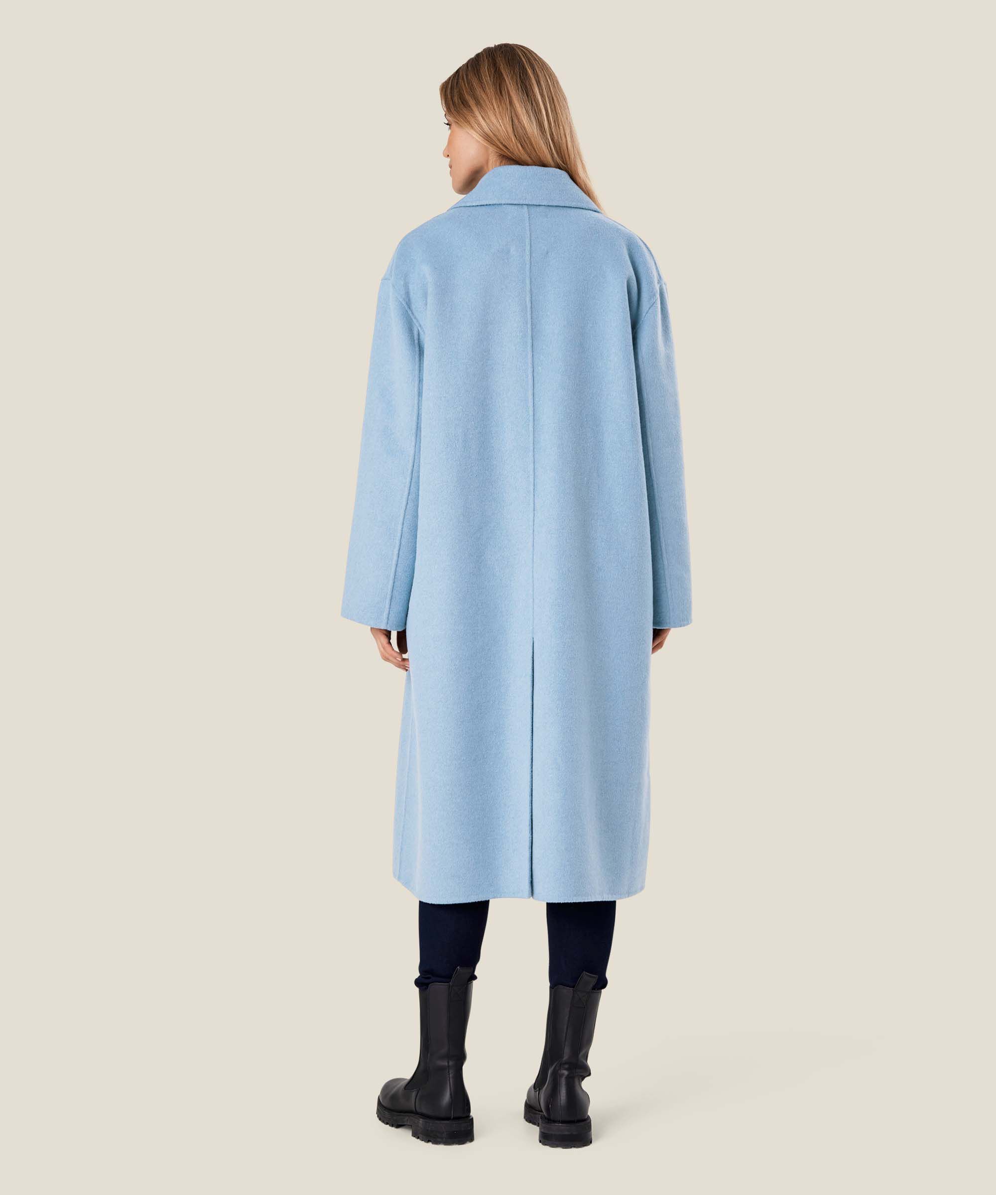 langer Wollmantel mit Bindebändern, Ashley Blue