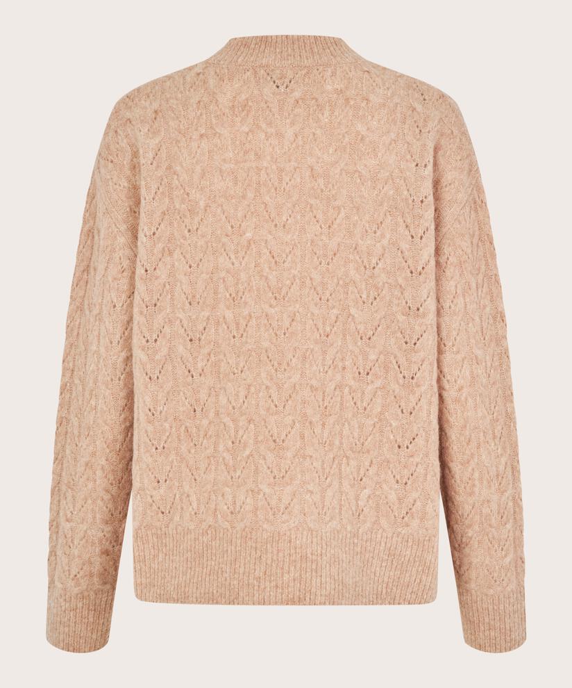 Strickpullover mit Lochmuster aus Wollmischung, L beige mel