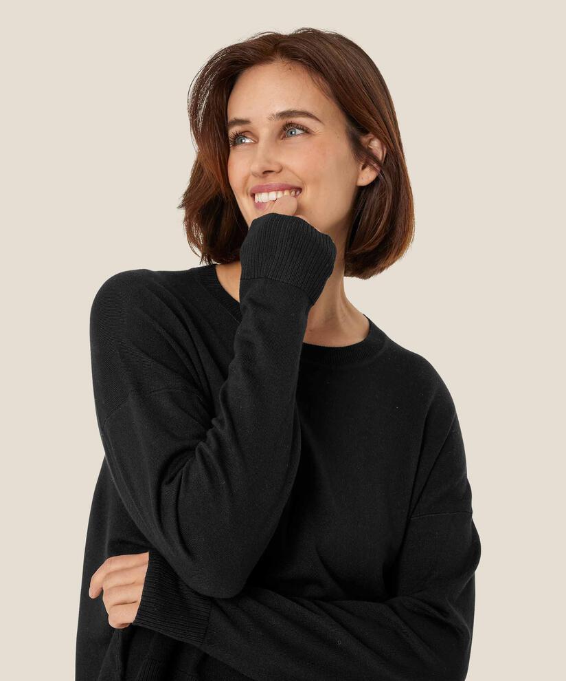 Feinstrick-top Mit Gerippten Kanten, Black
