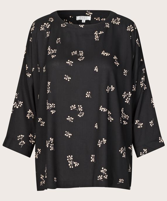 bedruckte Viskosebluse mit 3/4-Ärmeln, Black