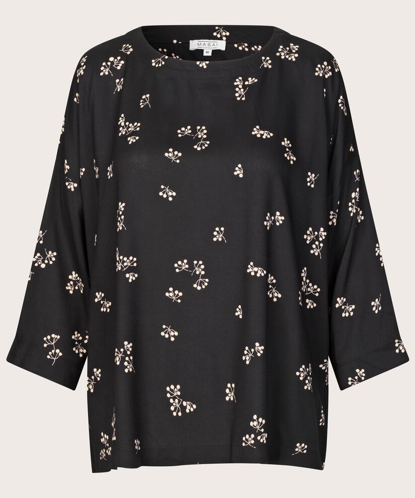 bedruckte Viskosebluse mit 3/4-Ärmeln, Black