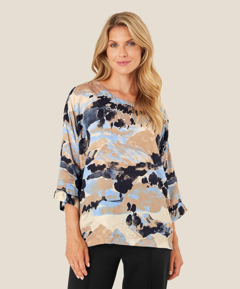 Viskosebluse Mit 3/4 Ärmeln, Steel Grey
