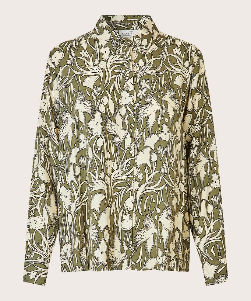 Langärmliges Viskosehemd mit Blumenmuster, D. Lichen Green