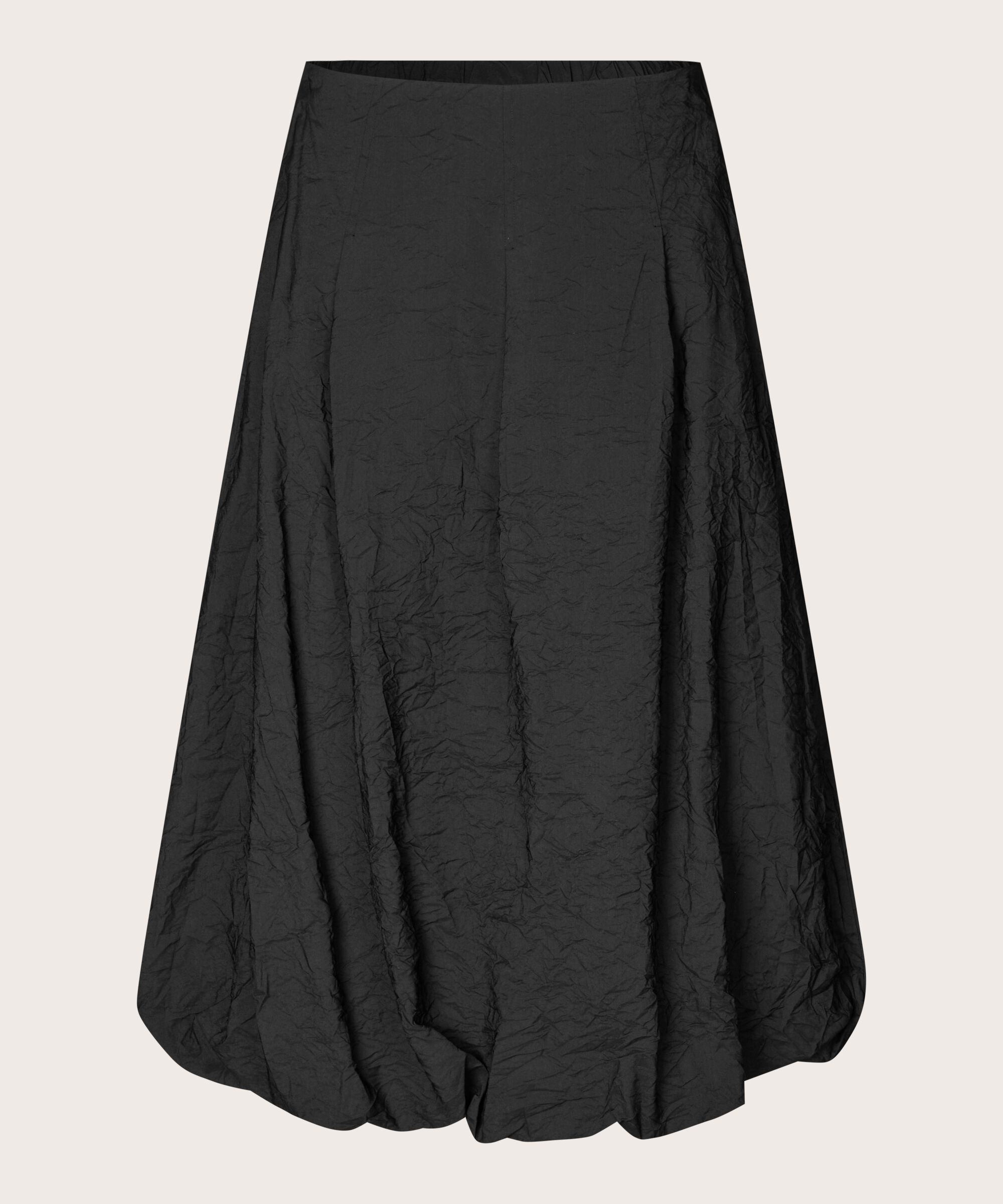 Viskoserock mit Eingrifftaschen und elastischem Saum, Black