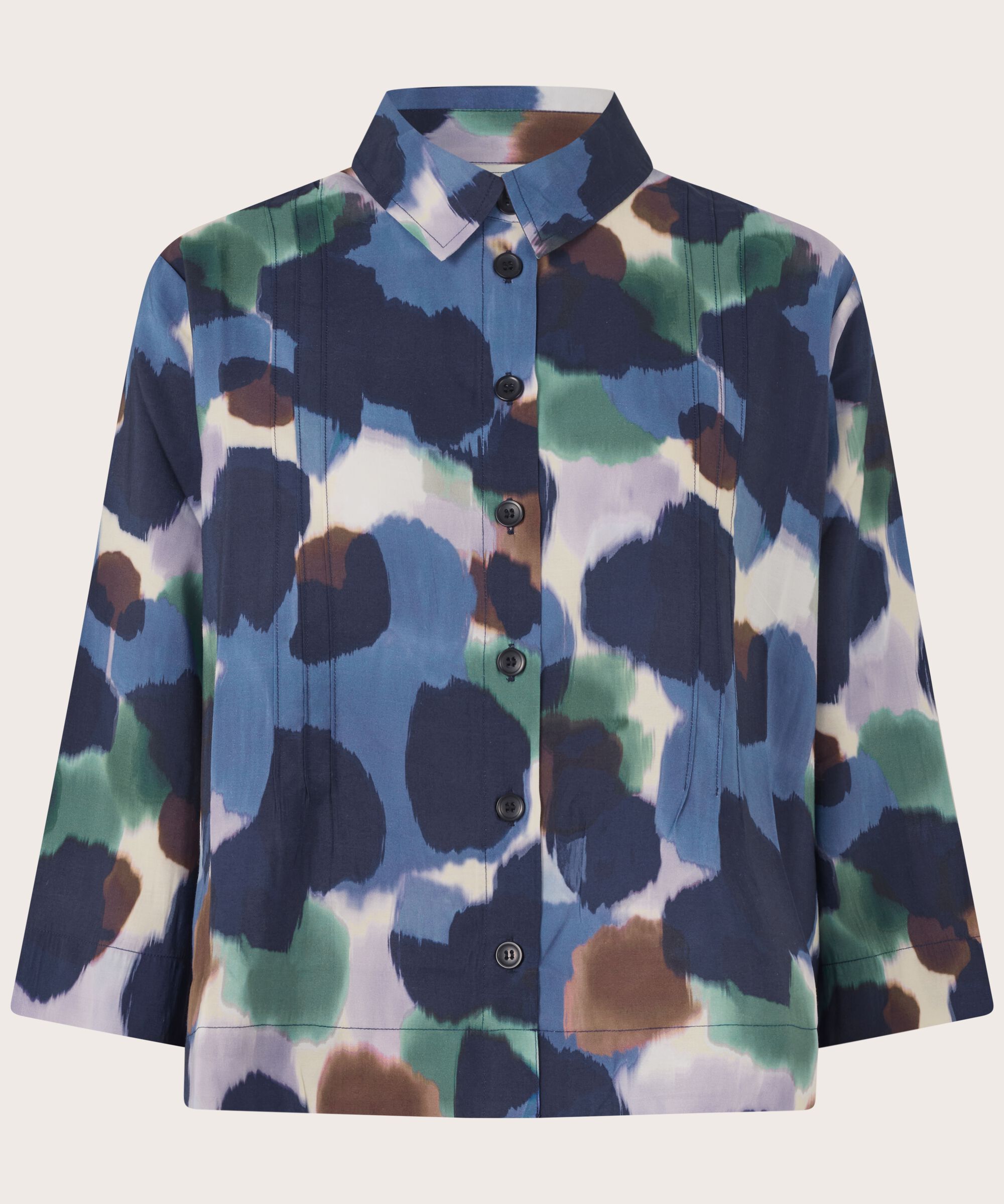 Viskose-Hemd mit 3/4-Arm und Ziernähten, Navy Blazer