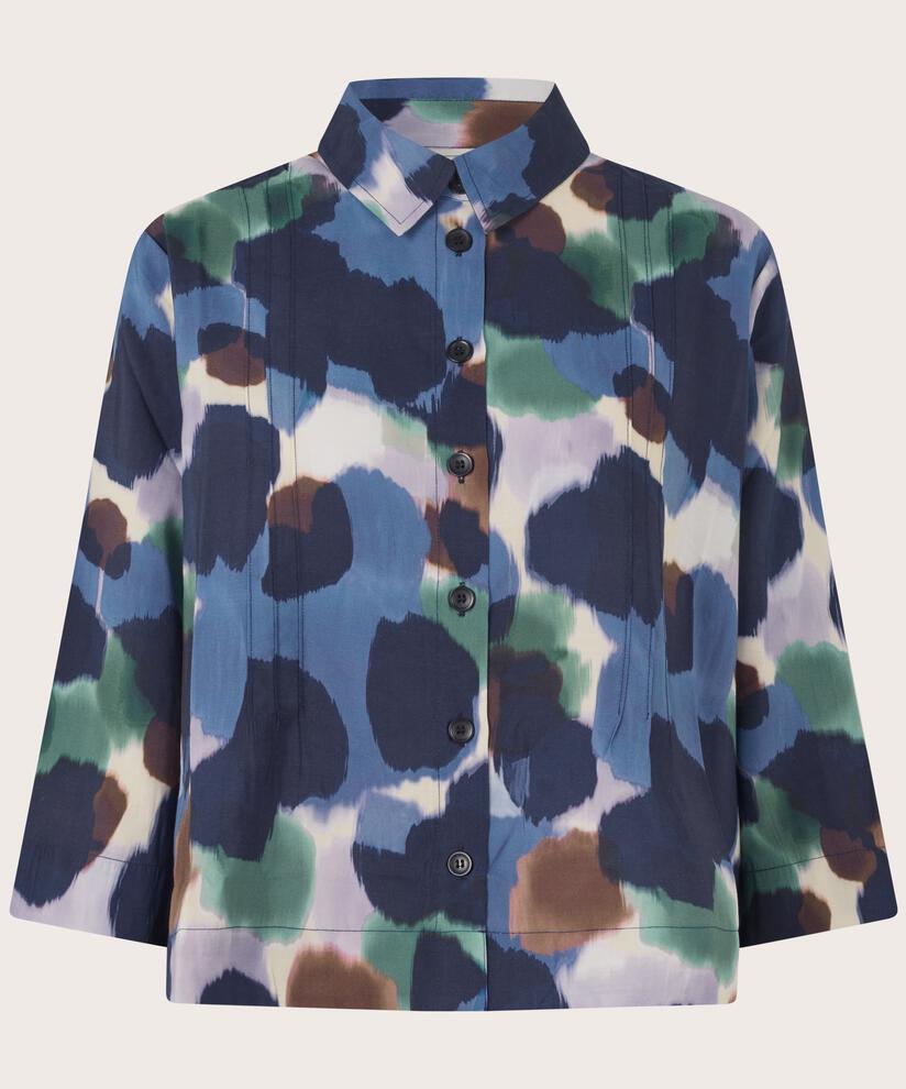 Viskose-Hemd mit 3/4-Arm und Ziernähten, Navy Blazer