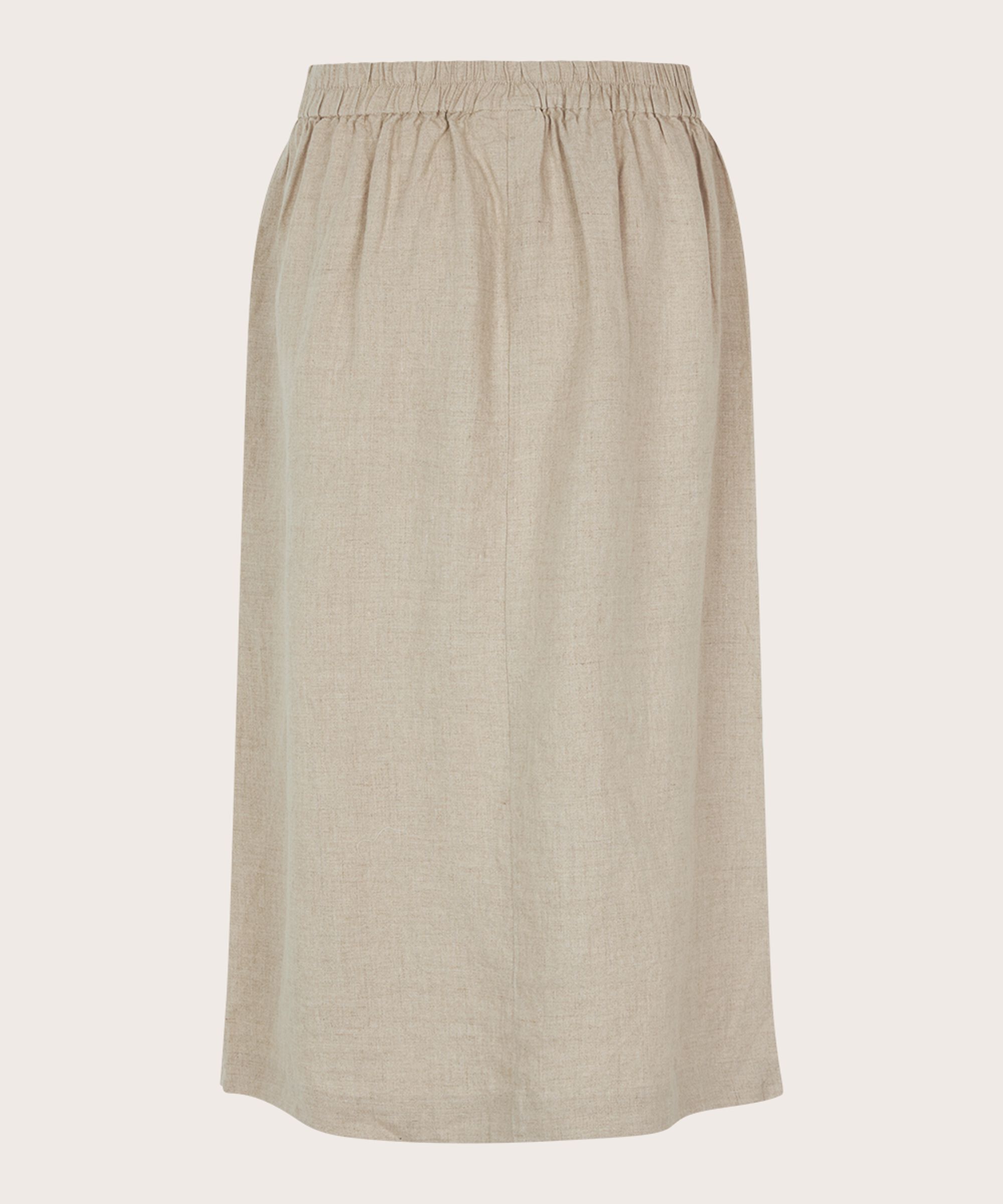 Leinenrock mit Schlitz vorne und Eingrifftaschen, Natural