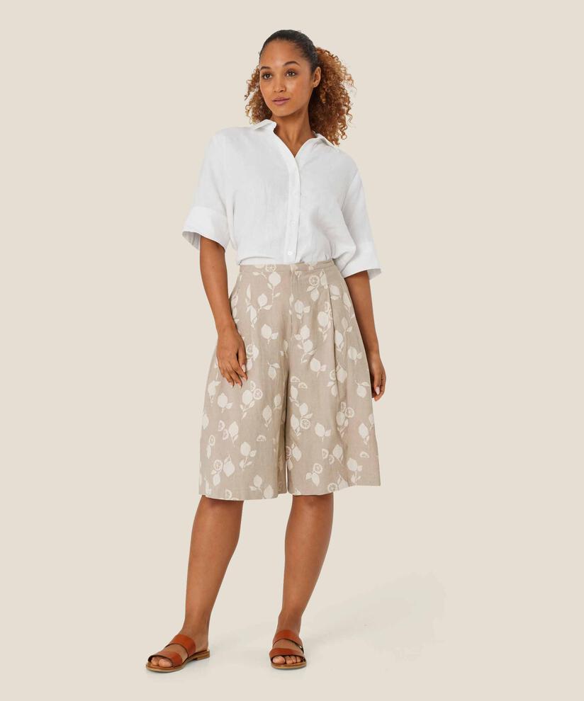 Bedruckte Shorts aus Leinenmischung mit festem Bund, Natural